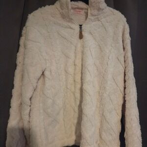 Pink Lily Cream Fuzzy Chevron Quilted Sherpa, Women's Small, Half Zip Fleece Top